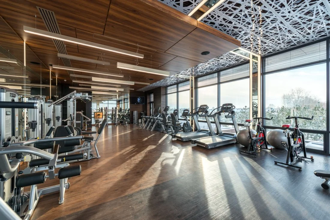 Fitness club with exercise equipment
